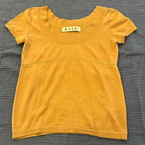 Marni Tops - MARNI Women’s 100% Cashmere Short Sleeve Brown light weight Sweater Size 40